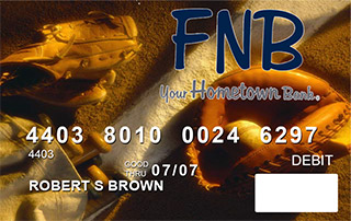 debit card featuring baseball equipment on the diamond